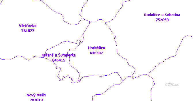 Katastrální mapa Hraběšice - přehledová mapa katastrálního území