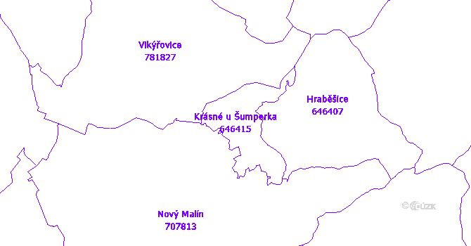 Katastrální mapa Krásné u Šumperka - přehledová mapa katastrálního území