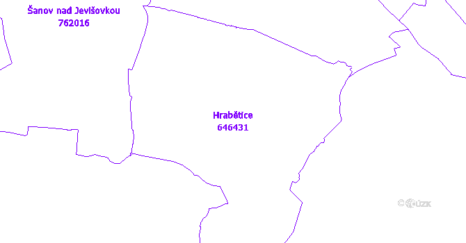 Katastrální mapa Hrabětice - přehledová mapa katastrálního území