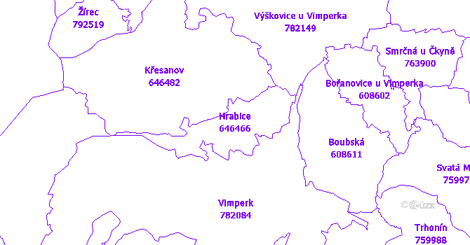 Katastrální mapa Hrabice - přehledová mapa katastrálního území
