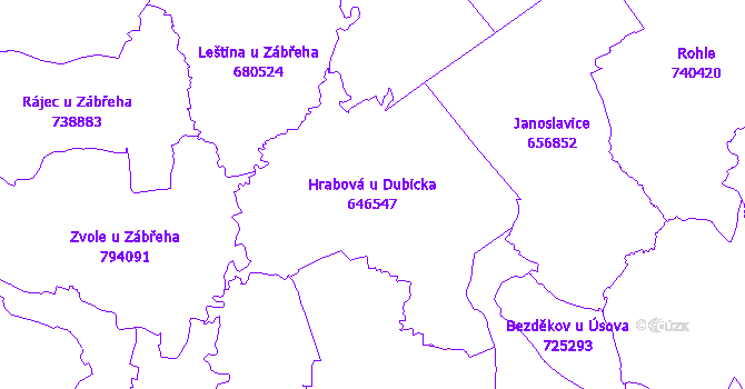 Katastrální mapa Hrabová u Dubicka - přehledová mapa katastrálního území