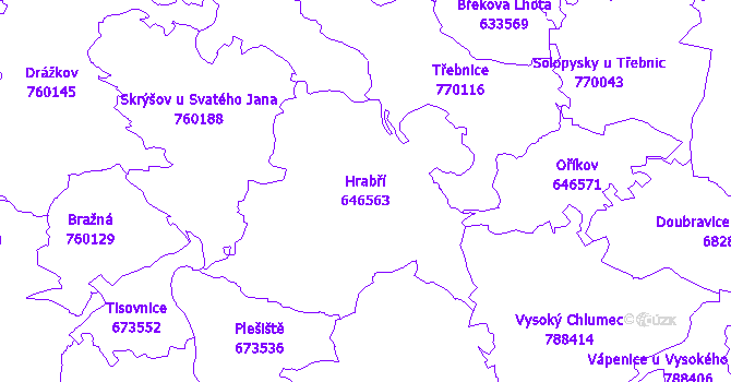 Katastrální mapa Hrabří - přehledová mapa katastrálního území