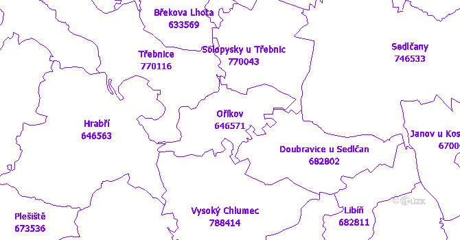 Katastrální mapa Oříkov - přehledová mapa katastrálního území