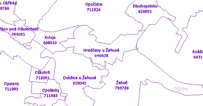 Katastrální mapa Hradčany u Žehuně - přehledová mapa katastrálního území