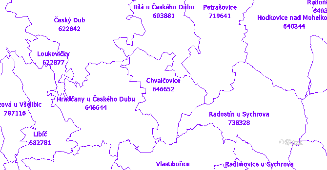 Katastrální mapa Chvalčovice - přehledová mapa katastrálního území