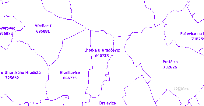 Katastrální mapa Lhotka u Hradčovic - přehledová mapa katastrálního území