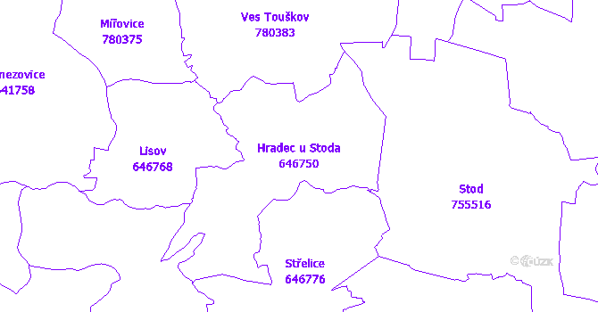 Katastrální mapa Hradec u Stoda - přehledová mapa katastrálního území
