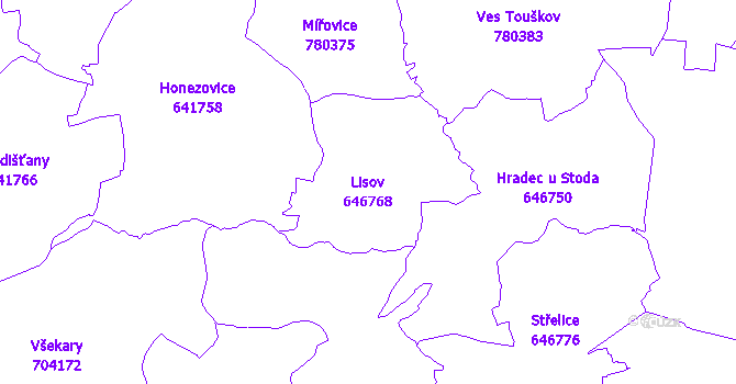 Katastrální mapa Lisov - přehledová mapa katastrálního území
