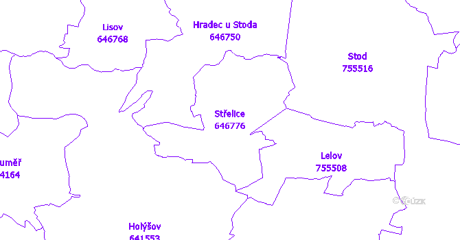 Katastrální mapa Střelice - přehledová mapa katastrálního území