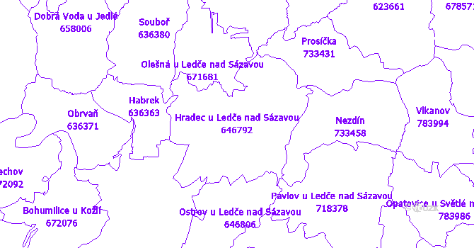 Katastrální mapa Hradec u Ledče nad Sázavou - přehledová mapa katastrálního území