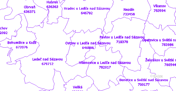Katastrální mapa Ostrov u Ledče nad Sázavou - přehledová mapa katastrálního území