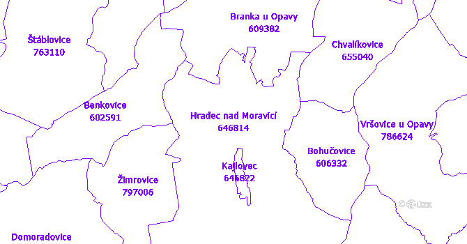 Katastrální mapa Hradec nad Moravicí - přehledová mapa katastrálního území