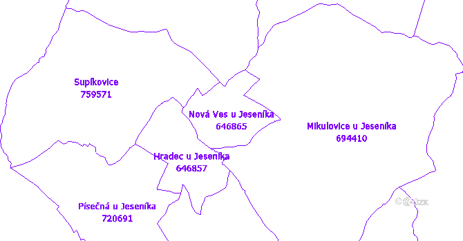 Katastrální mapa Nová Ves u Jeseníka - přehledová mapa katastrálního území