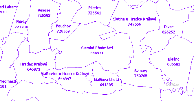 Katastrální mapa Slezské Předměstí - přehledová mapa katastrálního území