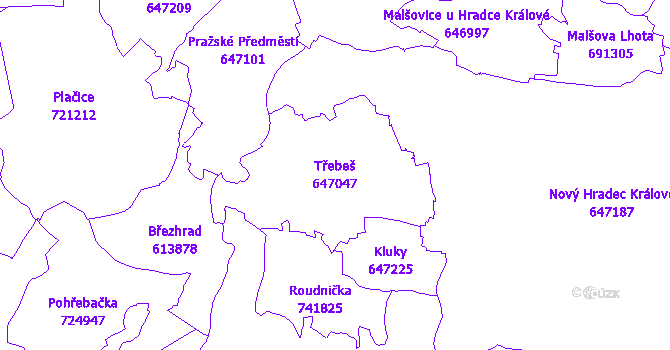 Katastrální mapa Třebeš