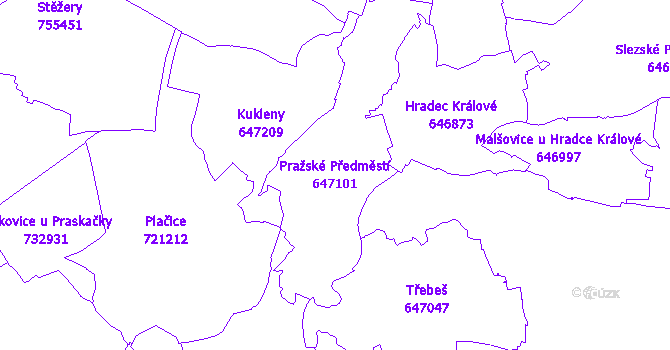 Katastrální mapa Pražské Předměstí - přehledová mapa katastrálního území