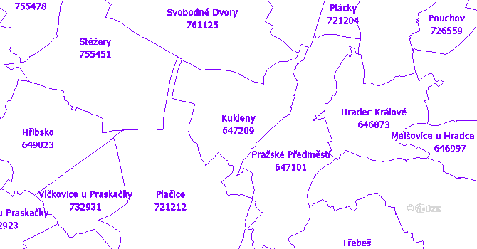 Katastrální mapa Kukleny - přehledová mapa katastrálního území