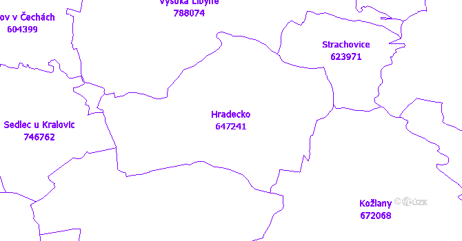 Katastrální mapa Hradecko - přehledová mapa katastrálního území
