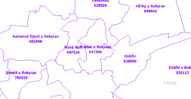 Katastrální mapa Hrádek u Rokycan - přehledová mapa katastrálního území