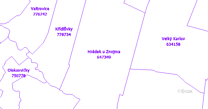 Katastrální mapa Hrádek u Znojma - přehledová mapa katastrálního území