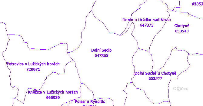 Katastrální mapa Dolní Sedlo - přehledová mapa katastrálního území
