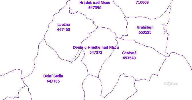 Katastrální mapa Donín u Hrádku nad Nisou - přehledová mapa katastrálního území