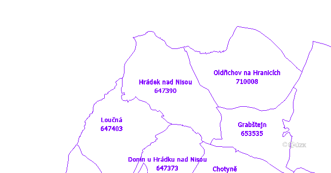 Katastrální mapa Hrádek nad Nisou - přehledová mapa katastrálního území