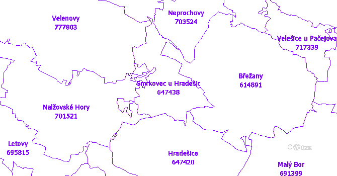 Katastrální mapa Smrkovec u Hradešic - přehledová mapa katastrálního území