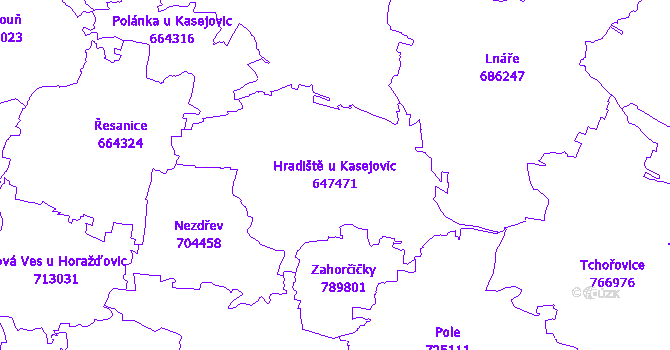 Katastrální mapa Hradiště u Kasejovic - přehledová mapa katastrálního území
