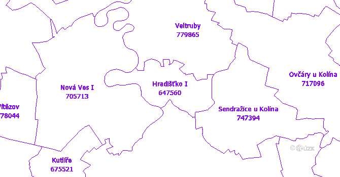 Katastrální mapa Hradišťko I - přehledová mapa katastrálního území