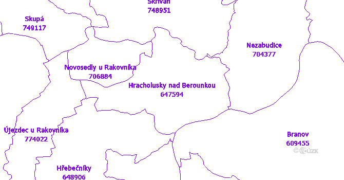Katastrální mapa Hracholusky nad Berounkou - přehledová mapa katastrálního území