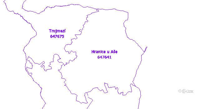 Katastrální mapa Hranice u Aše - přehledová mapa katastrálního území