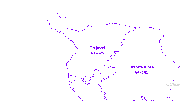 Katastrální mapa Trojmezí - přehledová mapa katastrálního území