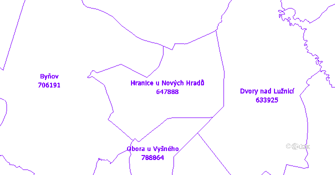 Katastrální mapa Hranice u Nových Hradů - přehledová mapa katastrálního území