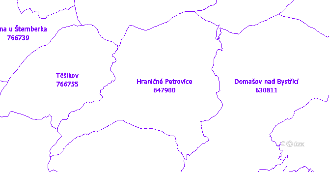Katastrální mapa Hraničné Petrovice - přehledová mapa katastrálního území