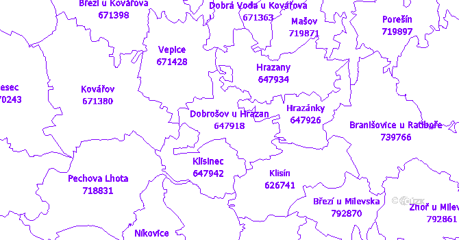 Katastrální mapa Dobrošov u Hrazan - přehledová mapa katastrálního území