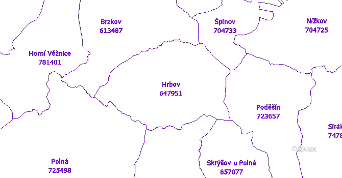 Katastrální mapa Hrbov - přehledová mapa katastrálního území