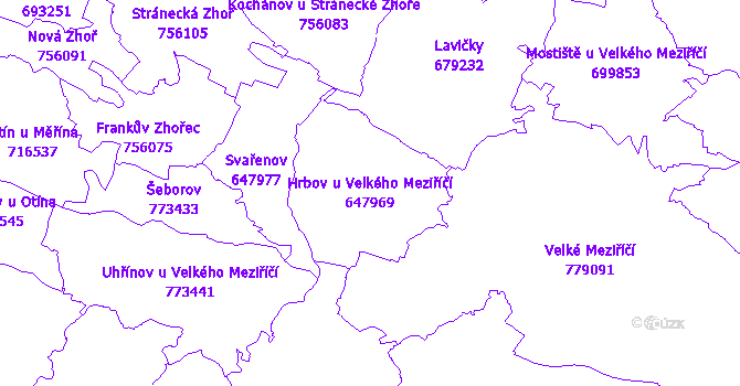Katastrální mapa Hrbov u Velkého Meziříčí - přehledová mapa katastrálního území