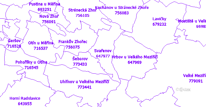 Katastrální mapa Svařenov - přehledová mapa katastrálního území
