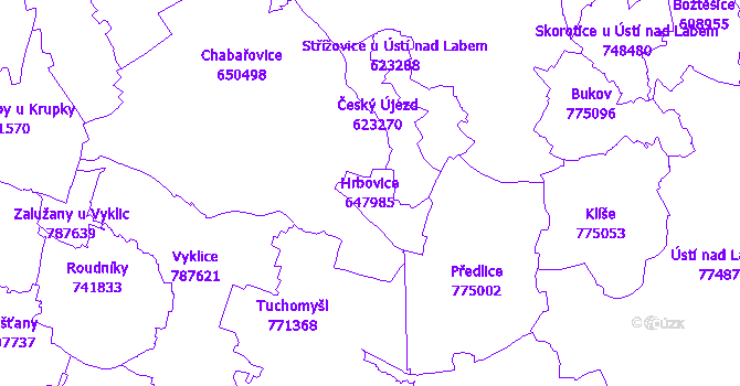 Katastrální mapa Hrbovice - přehledová mapa katastrálního území