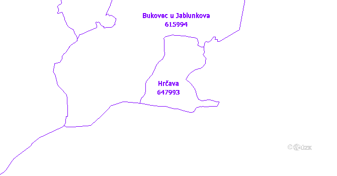 Katastrální mapa Hrčava - přehledová mapa katastrálního území