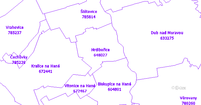 Katastrální mapa Hrdibořice - přehledová mapa katastrálního území