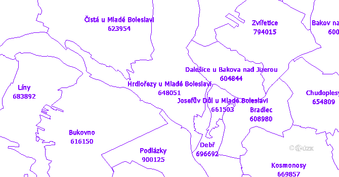 Katastrální mapa Hrdlořezy u Mladé Boleslavi - přehledová mapa katastrálního území