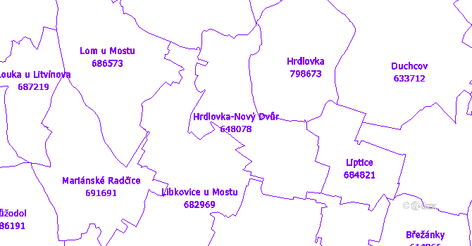 Katastrální mapa Hrdlovka-Nový Dvůr - přehledová mapa katastrálního území