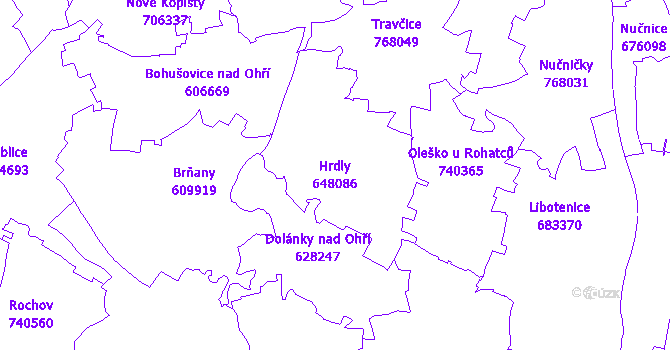 Katastrální mapa Hrdly - přehledová mapa katastrálního území
