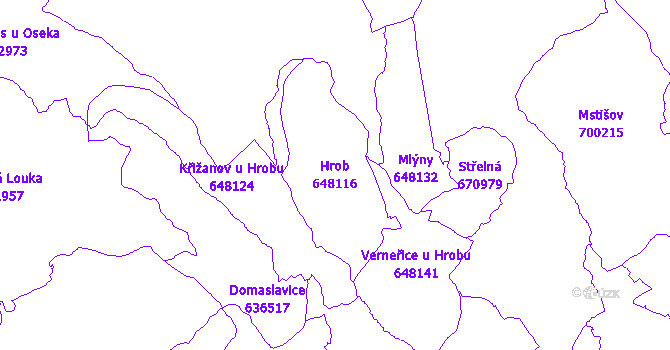 Katastrální mapa Hrob - přehledová mapa katastrálního území