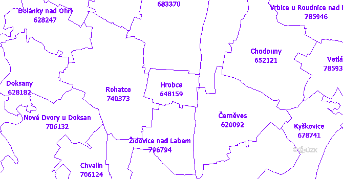 Katastrální mapa Hrobce - přehledová mapa katastrálního území