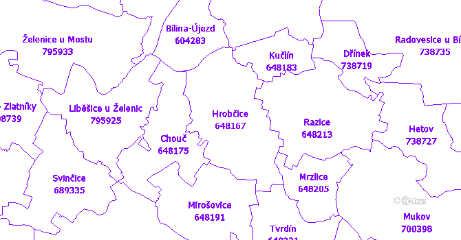 Katastrální mapa Hrobčice - přehledová mapa katastrálního území