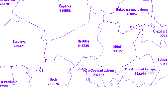 Katastrální mapa Hrobice - přehledová mapa katastrálního území