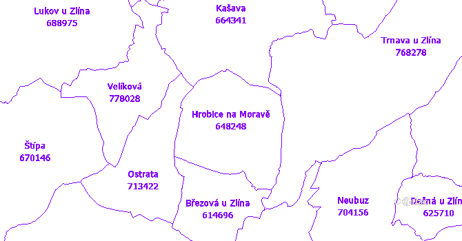 Katastrální mapa Hrobice na Moravě - přehledová mapa katastrálního území